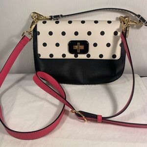 LDT Jill Baguette NEW Polka Dot Crossbody Bag - Black and Pink